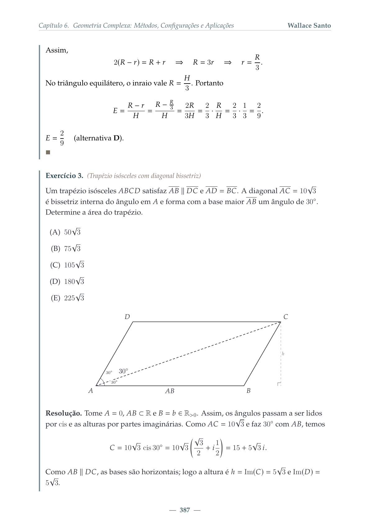 Página do livro com problema de geometria complexa e diagrama