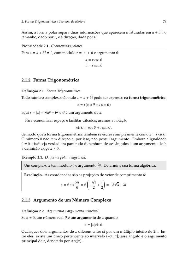 Forma trigonométrica, potências e raízes — página 20 da amostra