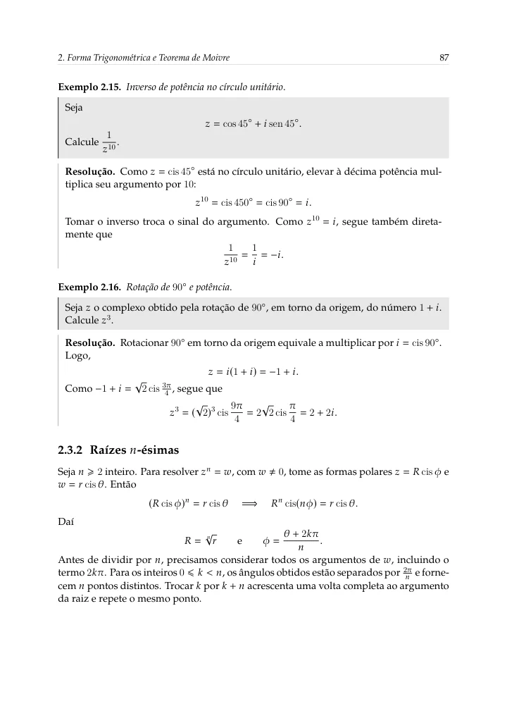 Forma trigonométrica, potências e raízes — página 29 da amostra